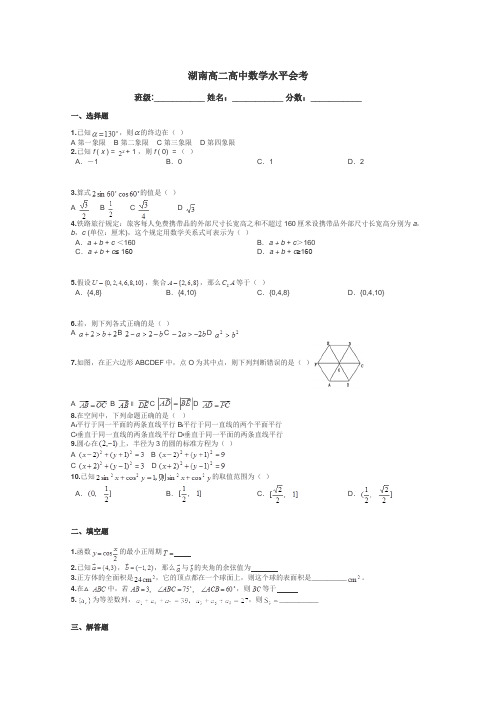 湖南高二高中数学水平会考带答案解析
