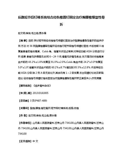 后路短节段钉棒系统结合经伤椎置钉固定治疗胸腰椎爆裂性骨折