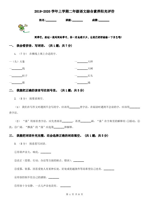 2019-2020学年上学期二年级语文综合素养阳光评价