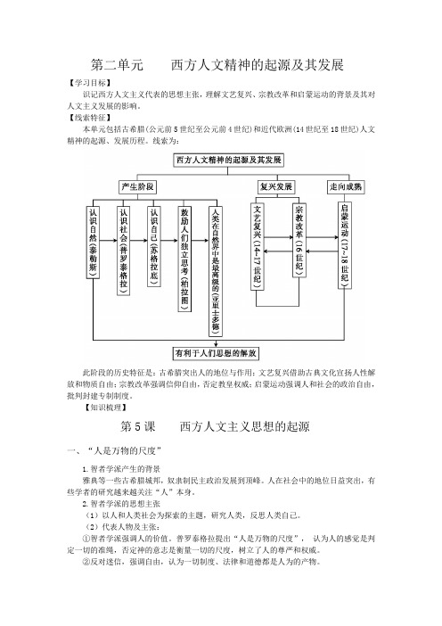 高二人教版历史必修三复习方案：第二单元 西方人文精神的起源及其发展 Word版含答案