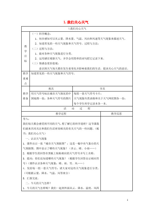 四年级科学上册天气1我们关心天气教案教科版