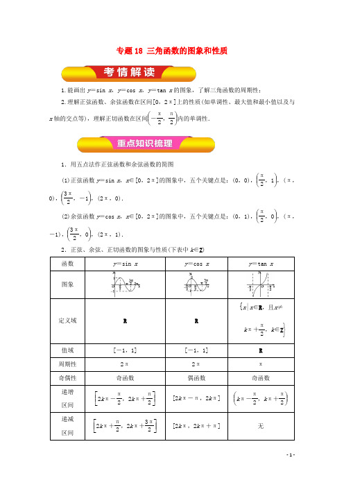 2018年高考数学一轮复习专题18三角函数的图象和性质教学案理