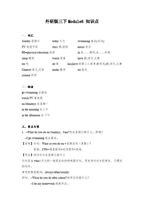 【知识点】(词汇短语重点句型)英语三年级下册Module6 外研版三起