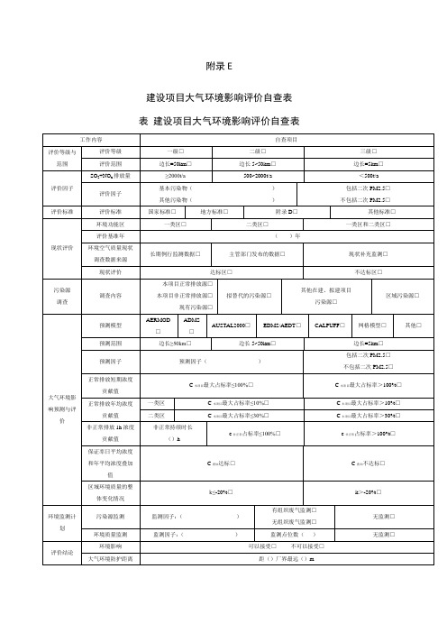 E建设项目大气环境影响评价自查表