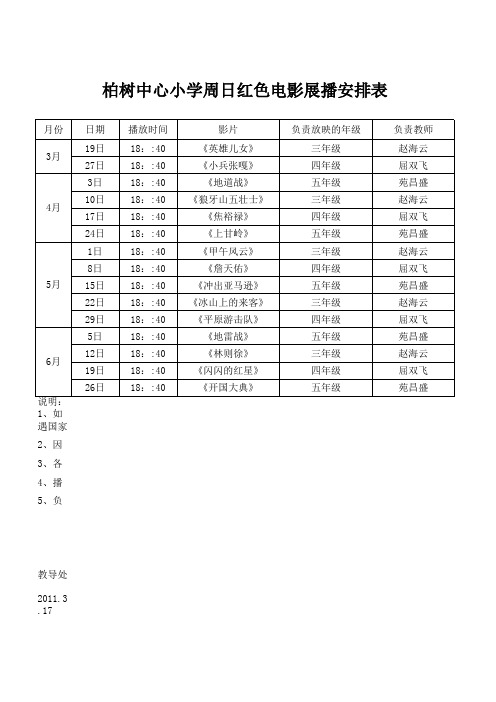 柏树中心小学周日红色电影展播安排表