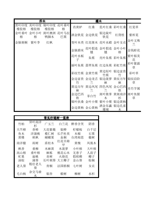 彩叶植物一览表及常见行道树一览表