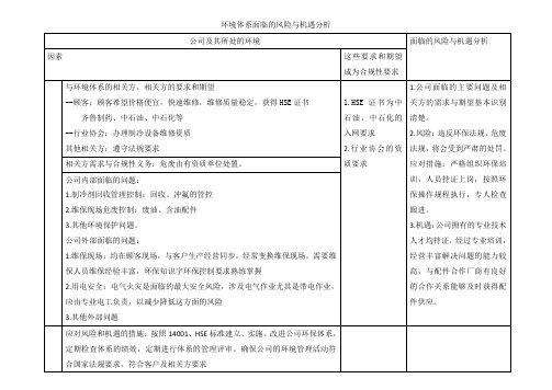 面临的风险与机遇分析--环境体系方面