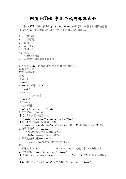 网页HTML中各个代码意思大全