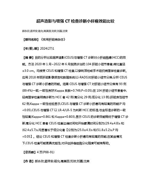 超声造影与增强CT检查诊断小肝癌效能比较