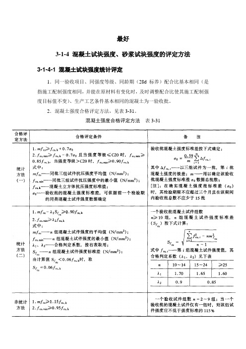 最好  混凝土试块强度、砂浆试块强度的评定方法