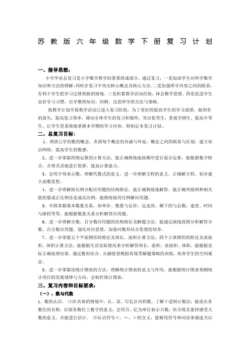 六年级苏教版数学复习计划