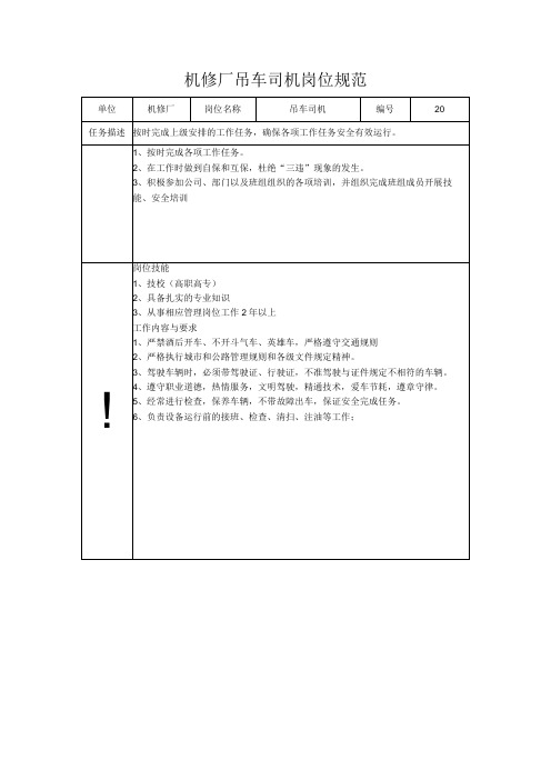 机修厂吊车司机岗位规范