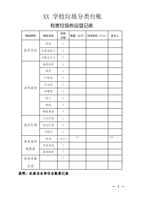 XX小学垃圾分类台账