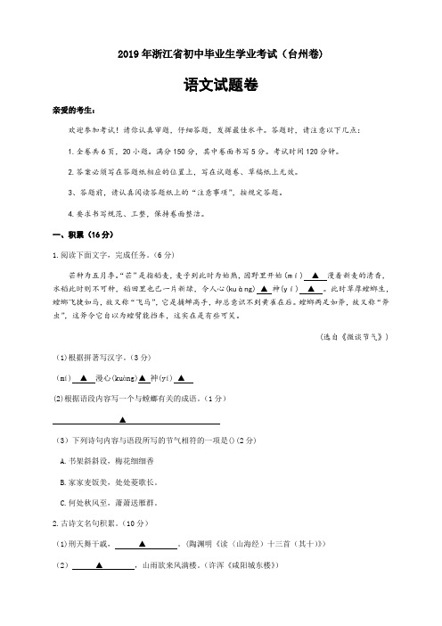 2019年浙江省台州中考语文试题(word版,含答案)