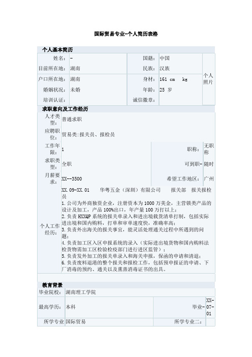 国际贸易专业-个人简历表格