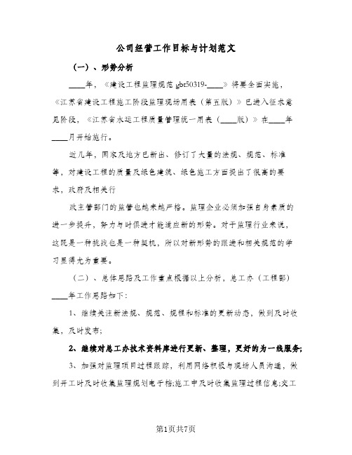 公司经营工作目标与计划范文(四篇)