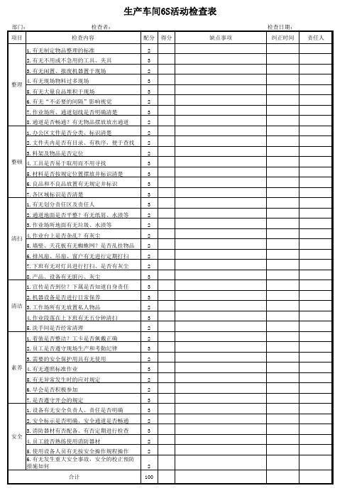 生产车间6S活动检查表