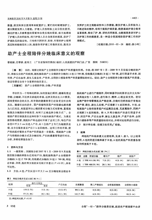 助产士全程陪伴分娩临床意义的观察