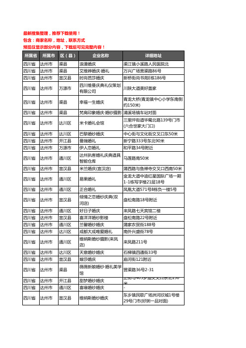 新版四川省达州市婚庆公司企业公司商家户名录单联系方式地址大全276家