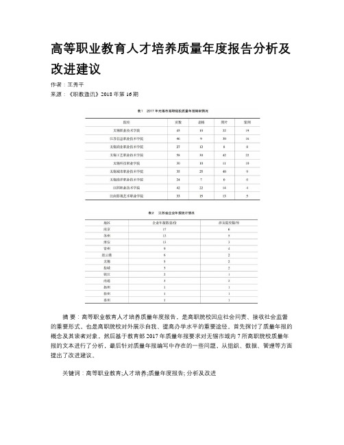 高等职业教育人才培养质量年度报告分析及改进建议