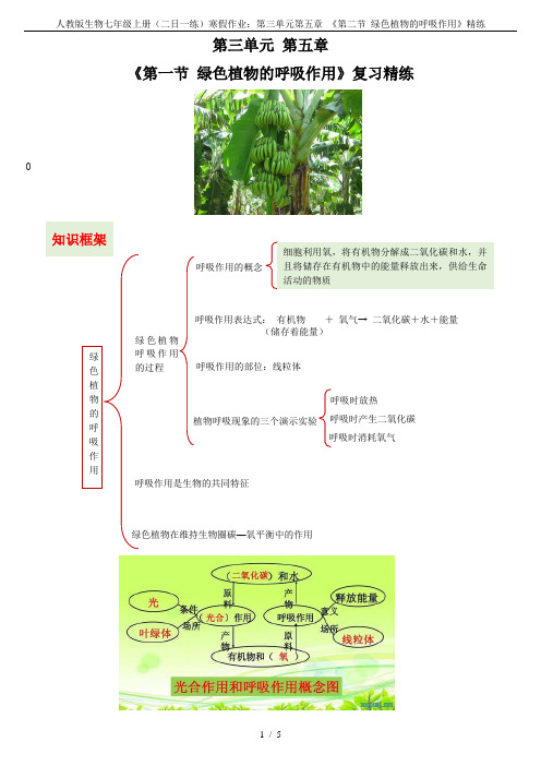 人教版生物七年级上册(二日一练)寒假作业：第三单元第五章 《第二节 绿色植物的呼吸作用》精练