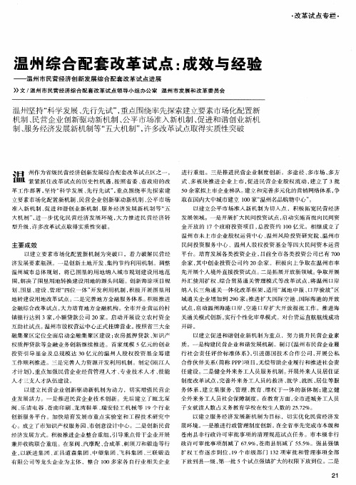 温州综合配套改革试点：成效与经验——温州市民营经济创新发展综合配套改革试点进展