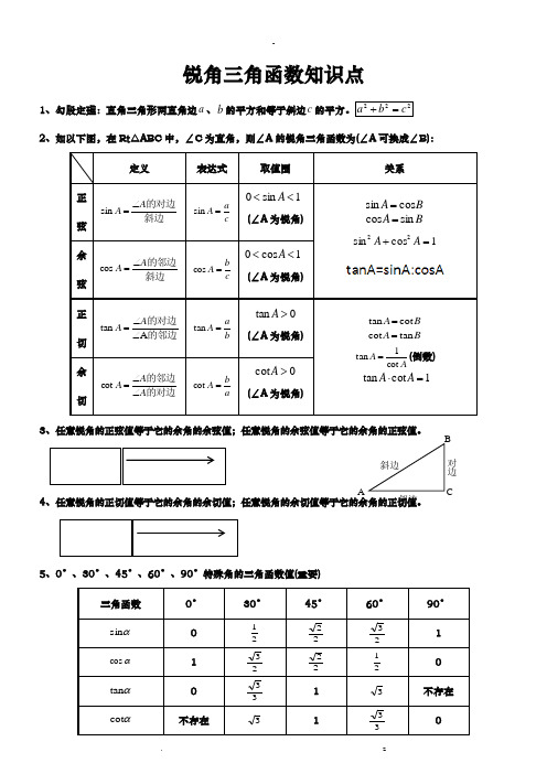 初中三角函数知识点+题型总结+课后练习