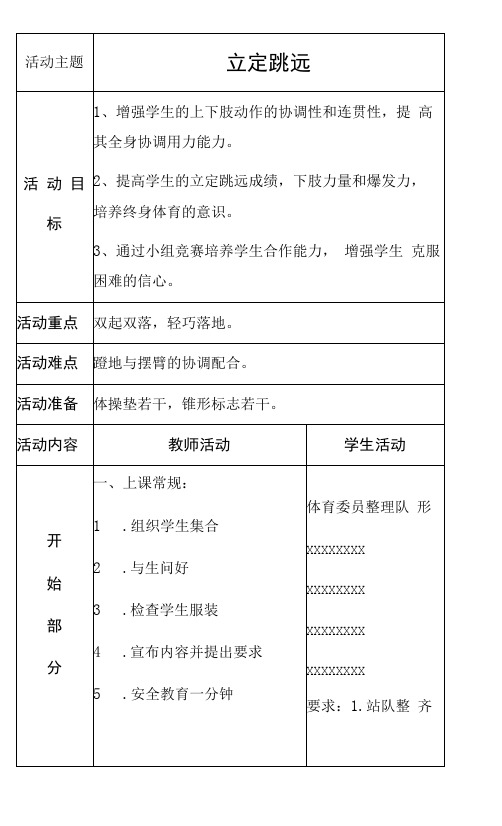 初中体育与健康人教八年级(2023年修订) 田径立定跳远教案