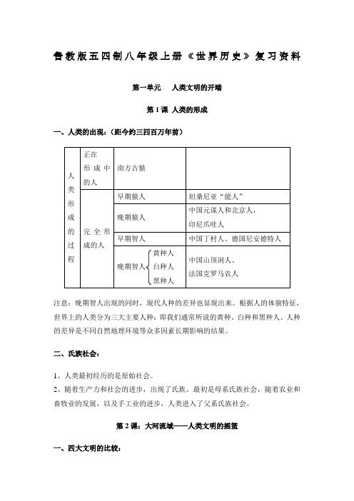 鲁教版五四制八年级上册世界历史知识点梳理