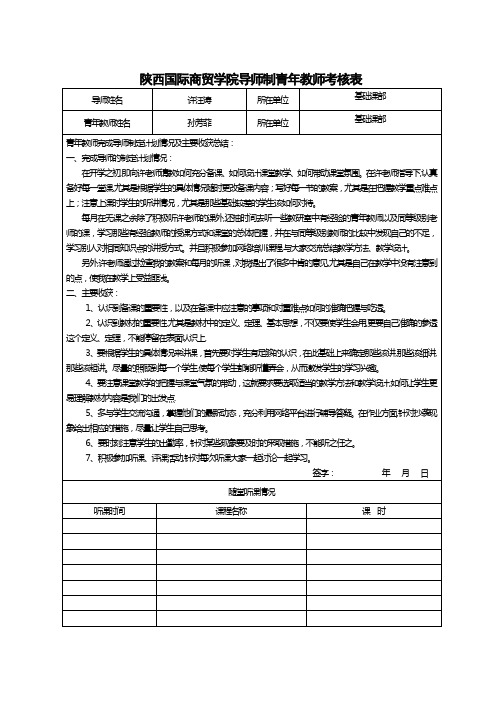 导师制青年教师考核表