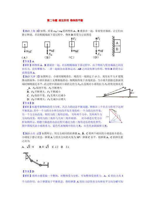 【2013真题汇编】第2专题 相互作用、物体的平衡