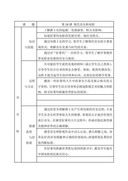 人教版初中历史九年级下册《19 现代音乐和电影》word教案 (4)