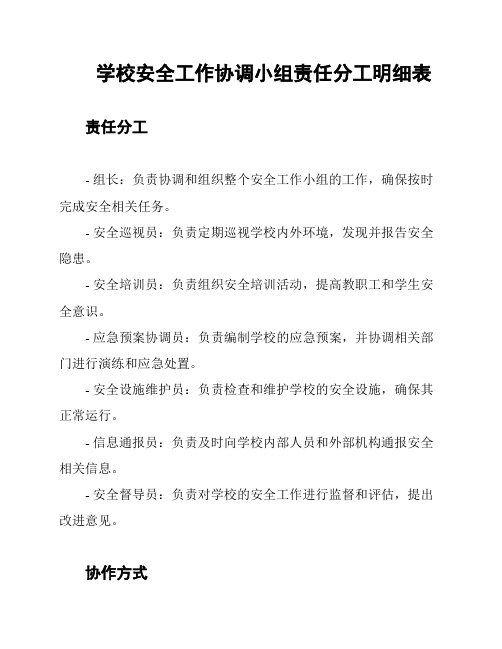 学校安全工作协调小组责任分工明细表