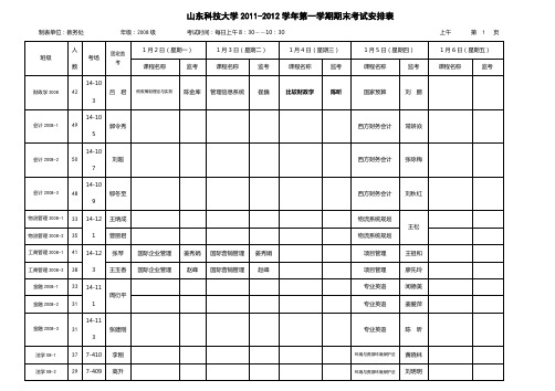 山东科技大学 2011-2012学年第1学期期末考试安排