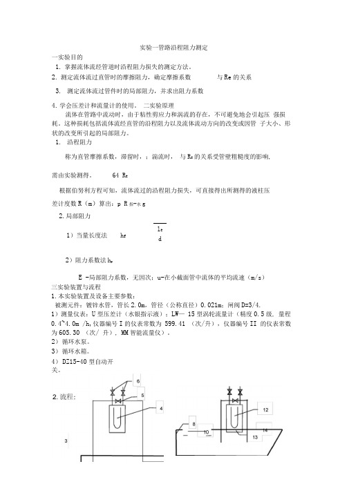 管路沿程阻力测定实验报告