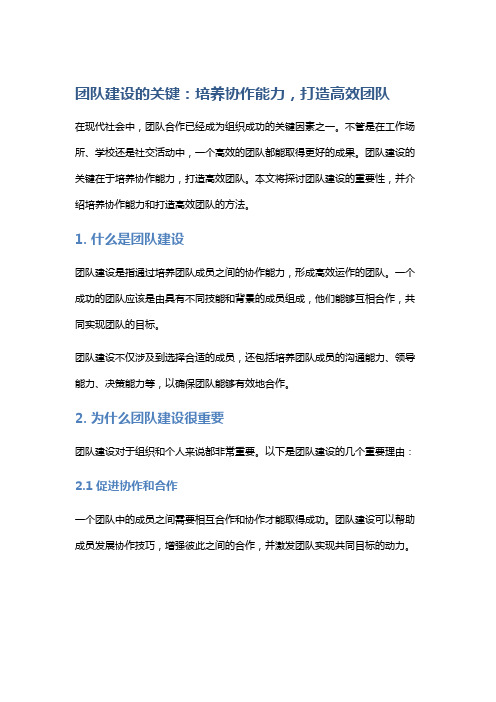 团队建设的关键：培养协作能力,打造高效团队