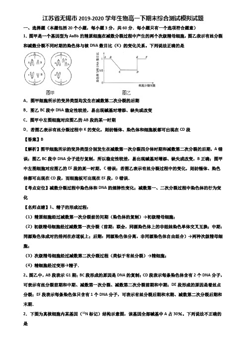 江苏省无锡市2019-2020学年生物高一下期末综合测试模拟试题含解析