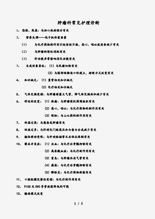 肿瘤内科常见护理诊断及护理措施(精选)