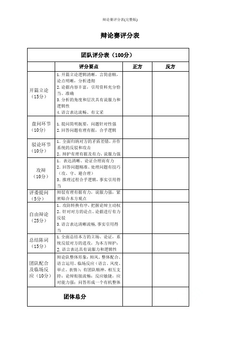 辩论赛评分表(完整版)