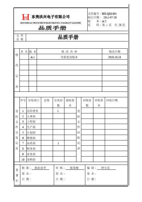 ISO9001品质手册2011