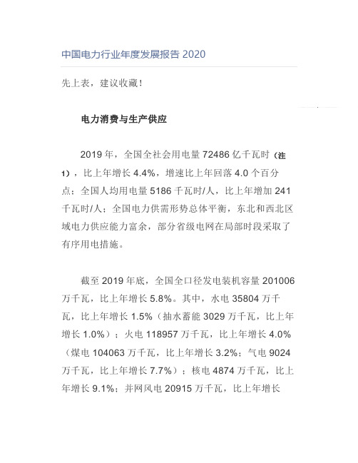 中国电力行业年度发展报告2020