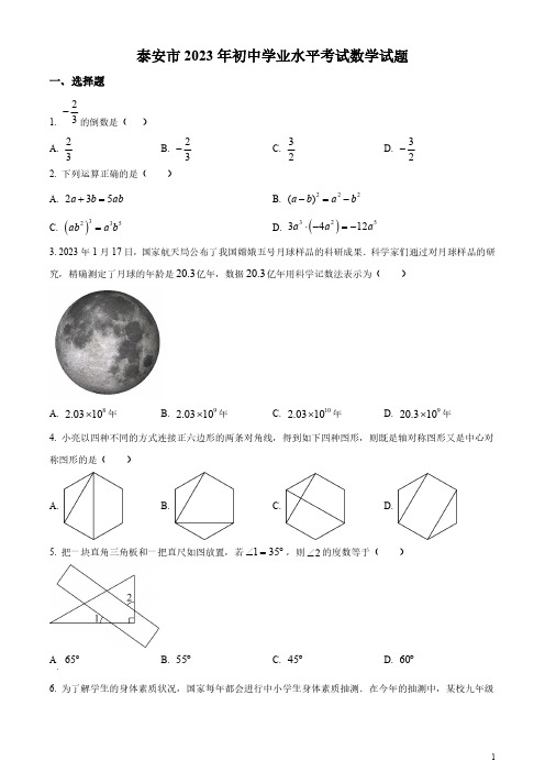 2023年山东省泰安市中考数学真题(原卷版和解析版)