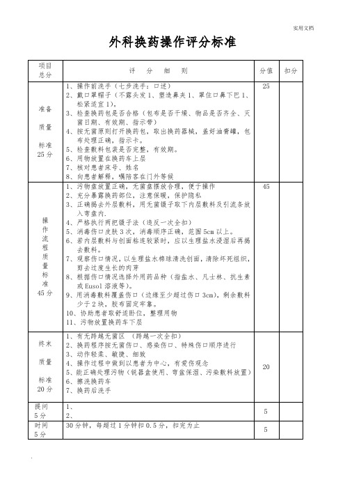 外科换药评分标准