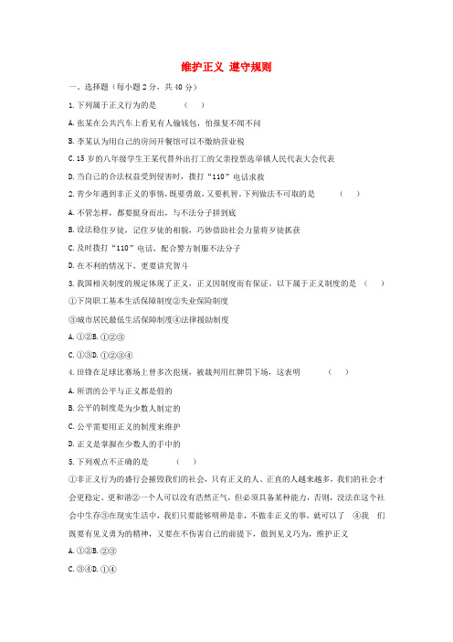 九年级政治全册 第三单元 承担社会责任 第八课 维护正义 遵守规则同步练习 陕教版