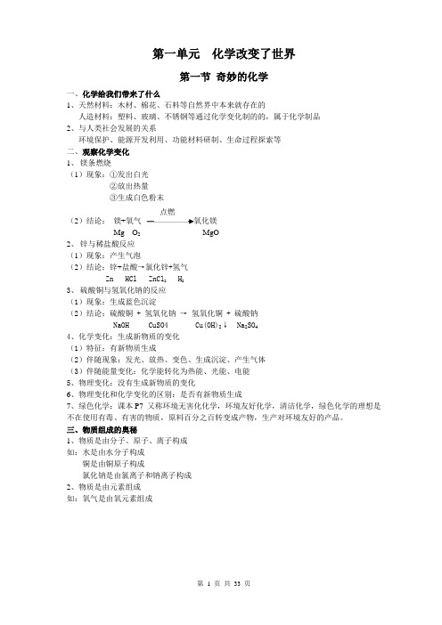 九年级化学全册知识点(鲁教版)