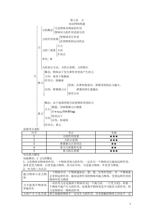 中考九年级物理基础知识手册：第七章  力