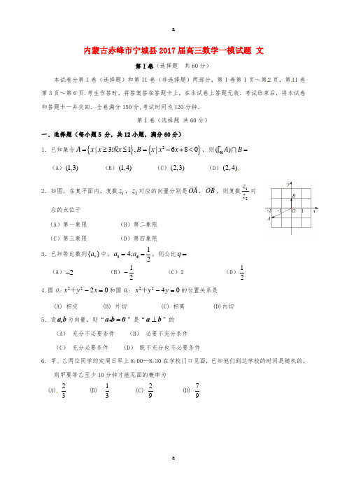 内蒙古赤峰市宁城县2017届高三数学一模试题文