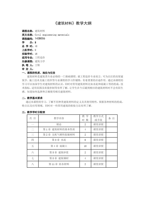 《建筑材料》教学大纲