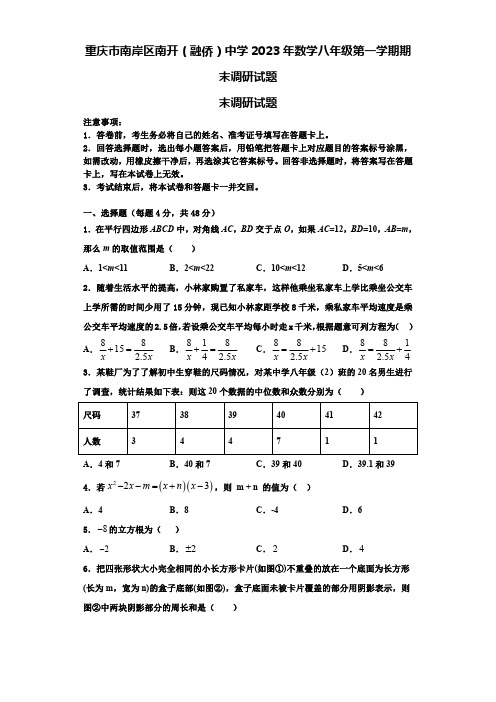 重庆市南岸区南开(融侨)中学2023年数学八年级第一学期期末调研试题【含解析】