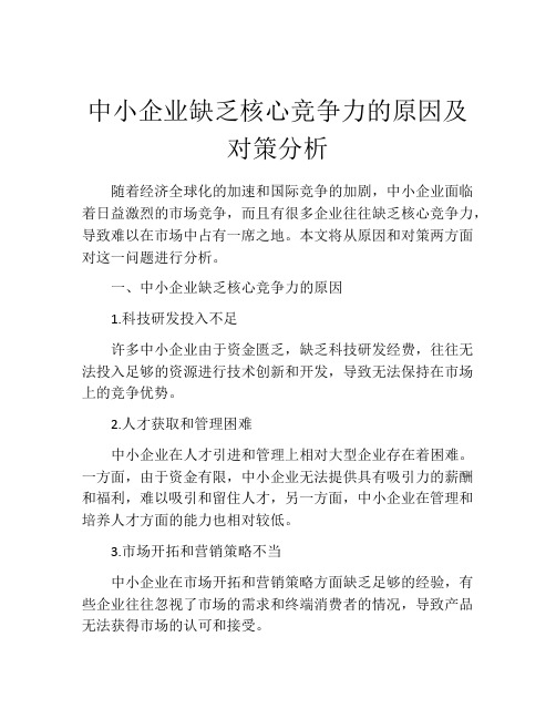 中小企业缺乏核心竞争力的原因及对策分析